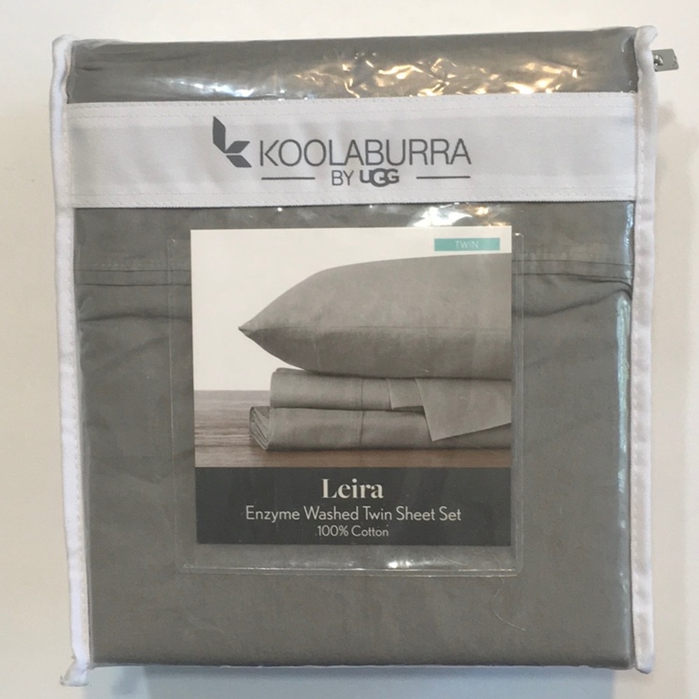 Koolaburra Leira Enzyme Washed 3 Piece Stone Grey Twin Sheet Set.